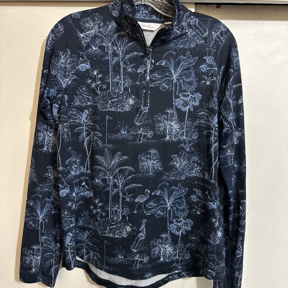 Womens Lady Hagen Palm Tree Gold Cart Flamingo 1/4 Zip Long SleevePulloverSize S